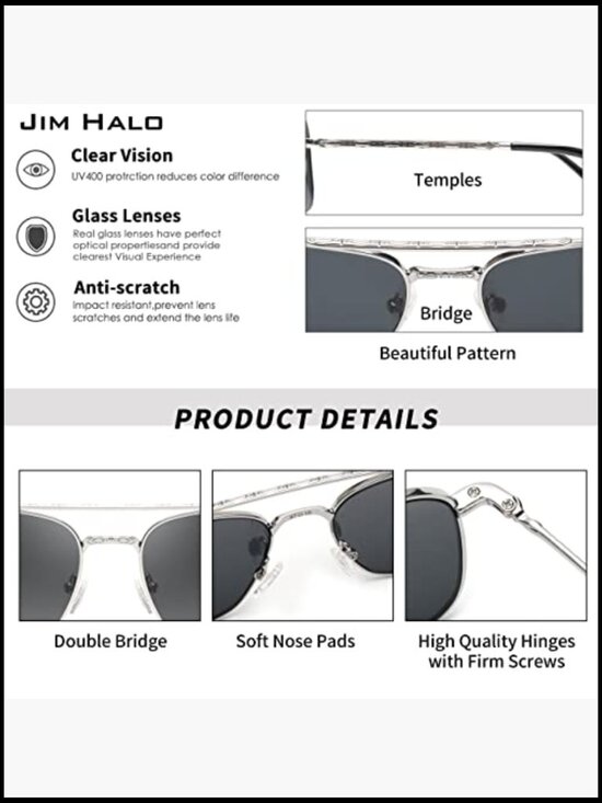 Retro Square Aviator Sunglasses with Glass Lenses and Metal Frames main image 6
